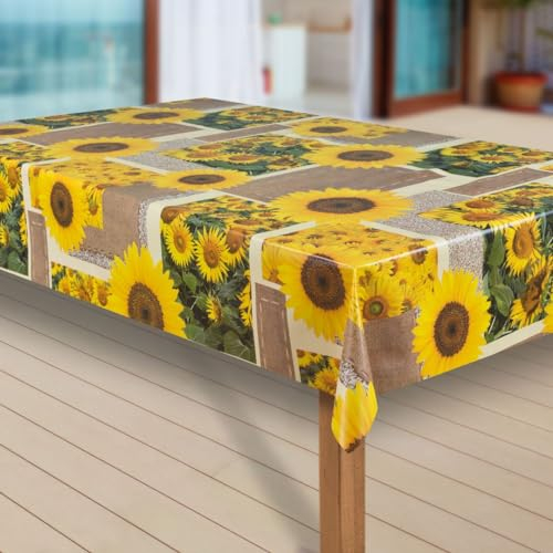 laro Wachstuch-Tischdecke Abwaschbar Garten-Tischdecke Wachstischdecke PVC Plastik-Tischdecken Eckig Meterware Wasserabweisend Abwischbar |56|, Muster:Sonnen Blumen, Größe:130x160 cm