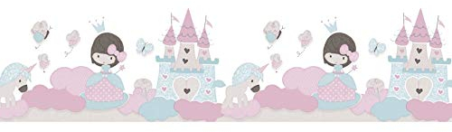 Parato 105499 Rasch Textil Babylandia Vlies Bordüre 105499 Prinzessin Einhorn Schloss Schmetterling Rosa Blau 5 x 0.26 m 210 g