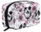 Make-up-Tasche mit Totenkopf-Motiv, Pfingstrosen-Druck, Kosmetiktasche, Aufbewahrung, großer Reisegriff, personalisierbar mit Fächern, für Teenager, Mädchen, Frauen, Damen, Rosa / Weiß, Schwarz