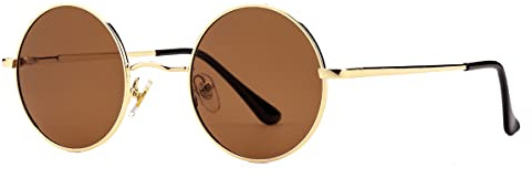 GLEYEMOR Retro-Sonnenbrille, klein, rund, polarisiert, für Damen und Herren, John Lennon Stil, Kreis, Hippie-Brille (Gold/Braun)