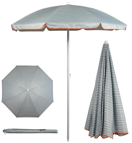 ONIVA - a Picnic Time Brand Outdoor Canopy Sunshade Beach Umbrella 5.5' - Small Patio Umbrella - Beach Chair Umbrella, (Wave Break Gray Pattern)