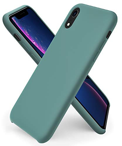 ORNARTO Custodia in Silicone Liquido per iPhone XR, Cover Sottile in Silicone Liquido in Gomma Gel Morbida per iPhone XR (2018) 6,1 pollici-Verde Pineta