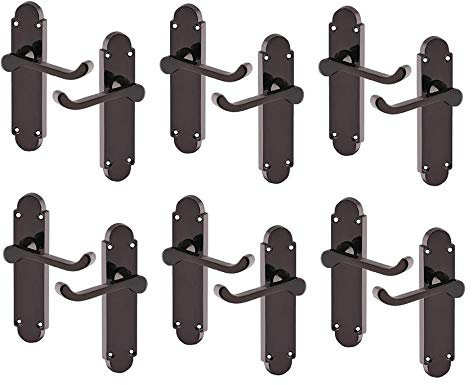 Golden Grace Epsom Style Victorian Premium Shaped Door Lever Latch in Black Nickel Finish - 6 Pairs