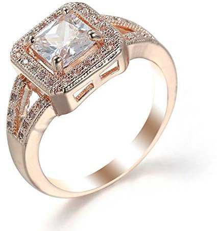KnSam Anello da donna, anello di fidanzamento, anello da donna, in argento, placcato argento, classico, semplice, oro rosa e bianco, Zirconia cubica