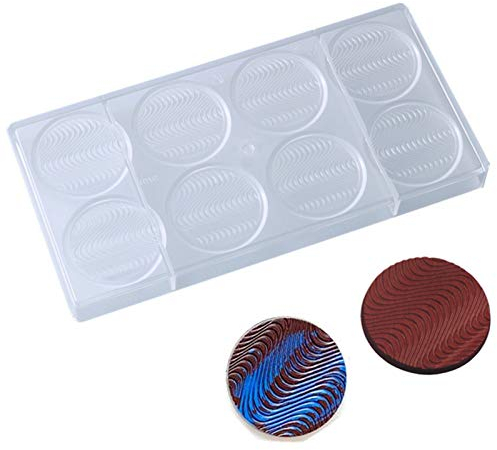 DUBENS 8 cavidades de plástico para chocolate, forma redonda de ondas, molde de policarbonato para hornear pasteles, decoración de pasteles, panadería