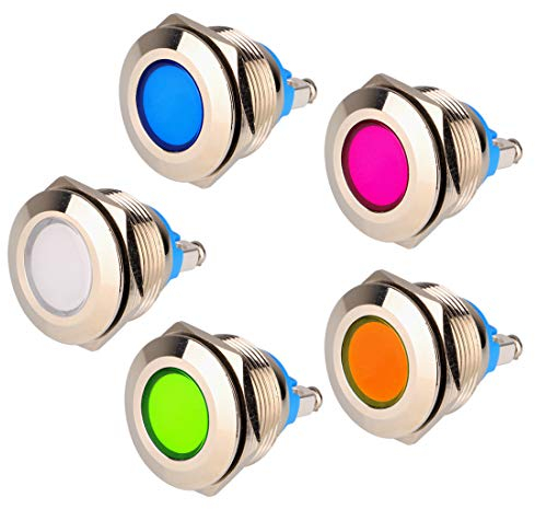 Gebildet 5pcs 22mm 230VAC Edelstahl Wasserdicht LED-Kontrollleuchte Schraubklemmen in 5 Farben Rot/Orange/Blau/Grün/Weiß