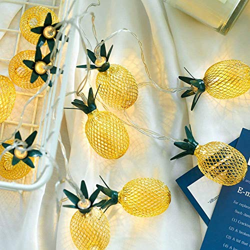 Riaxuebiy Gold Metall Ananas Lichterketten Batteriebetriebene Geometrische 20LED Lichterketten Laternenlampen für Innenhochzeitsfeier Schlafzimmer Weihnachtsdekoration (Ananas-A, 3m/20LED)