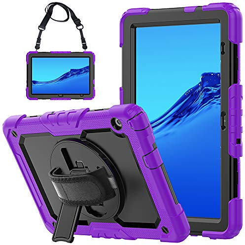 QYiD Funda para Huawei MediaPad T5 10, Funda Protectora a Prueba de Golpes con Protector de Pantalla, Soporte/Correa para Huawei Mediapad T5 10 10.1 Pulgadas 2018, Purple
