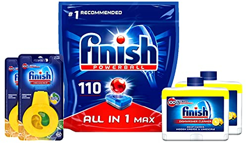 Finish Dishwasher Cleaner Lemon 250ml x2, Freshener Lemon & Lime x2, All-in-One Tablets