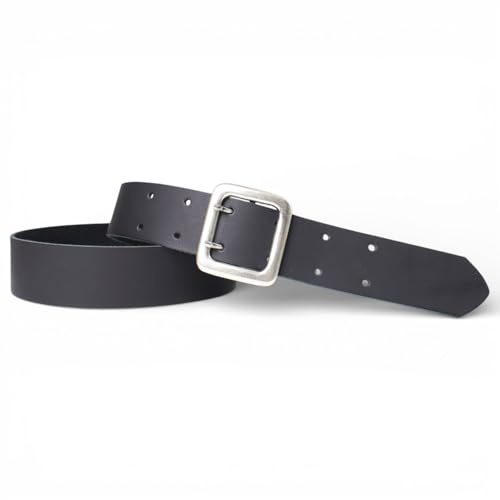 FRONHOFER Ledergürtel 3,8 cm, Doppeldornschnalle altsilber, unisex | Bundweite 85-125 cm, Schnalle ca. 5 x 5 cm echt versilbert, doppelte Lochreihe, Riemen mit Nieten gefasst