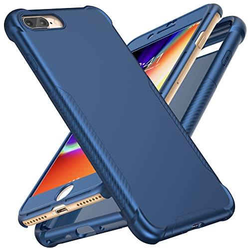 ORETECH Coque Compatible avec iPhone 7 Plus et iPhone 8 Plus avec 2 Verre trempé Protection écran,360 Protection Anti Rayures PC TPU Housse pour iPhone 8 Plus/iPhone 7 Plus Etui 5.5 Bleu foncé