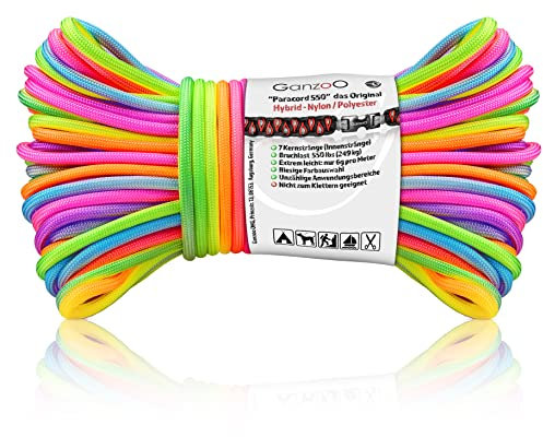 Ganzoo Paracord 550 Seil Rainbow, Regenbogen, 4 mm, Nylon Polyester, Typ 3, 7 Kernstränge, 30m, DIY, Outdoor Schnur, Armband, Hunde-Leine, Hunde-Halsband knüpfen, Allzweckseil, Mehrzweckseil