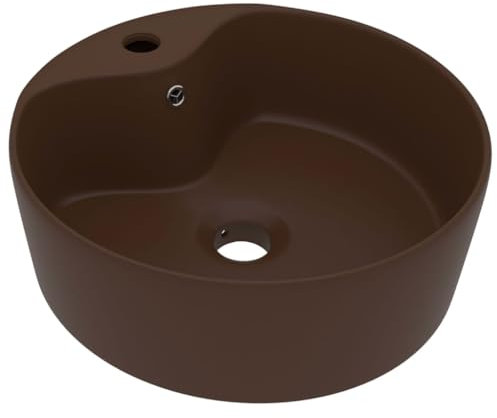 vidaXL Lavabo avec Trop-plein Vasque à Poser de Toilette Lave-mains de Salle de Bain Salle Cosmétique Maison Marron Foncé Mat 36x13 cm Céramique