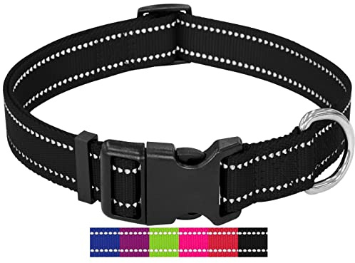 DEY - Premium Hundehalsband Nylon, Reflektierend, Verstellbar, für Kleine u. Große Hunde, viele Farben u. Größen, Hund Welpe, Hunde-Halsbänder, Katzen-Halsband, Welpen-Halsband, Schwarz, S