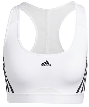 Adidas Womens Workout Bra - Medium Support Powerreact Training Medium-Support 3-Stripes Bra, White/Black, HC7897, XSAC