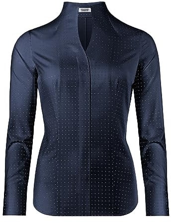 Vincenzo Boretti Damen Bluse mit Kelchkragen leicht tailliert 100% Baumwolle bügelleicht Langarm Hemdbluse mit Stehkragen elegant festlich auch für Business