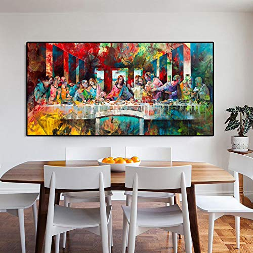Da Vinci's Das letzte Abendmahl Bunte Leinwand Gemälde Berühmte Poster und Drucke Graffiti Street Art Cuadros Wandkunst Bild Raumdekoration 70 x 140 cm Innenrahmen