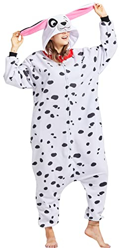 HEWERON Pyjama dalmatien adulte pour homme et femme, Pyjama grenouillère dalmatien, XL
