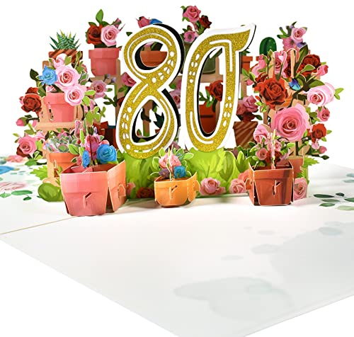 GREETING ART Geburtstagskarte 80 jahre, Karte 80. Geburtstag, 80. Geburtstagskarte, Pop Up Karte 80, 3D Pop Up Karte Geburtstag Grußkarte für Frauen Mütter Ehefrau Männer Freunde