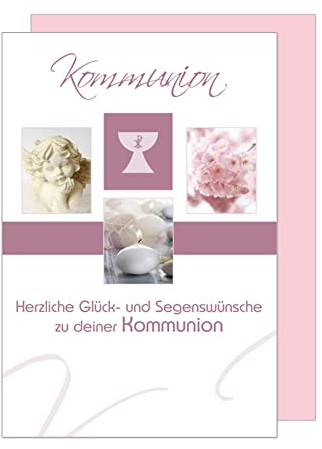 Edition Seidel Premium Glückwunschkarte zur Kommunion mit Umschlag. Kommunionskarte Karte Grusskarte Engel Kerzen Kelch Blüte Mädchen (KO174 SW023)