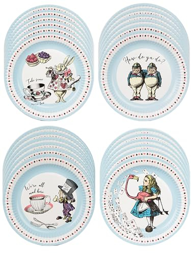 Talking Tables Alice in Wonderland Paper Plates 24pack - Disposable Tableware for Mad Hatter's Tea Party Supplies, Birthday, Baby Shower, World Book Day, 4X Character Designs,23 centimeters