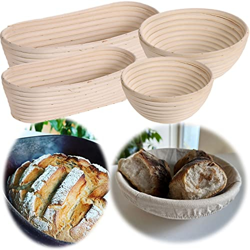 LS-LebenStil Gärkörbchen Gärkorb Oval 35x15x8cm Peddigrohr Brotform aus nachhaltigem Rattan mit Leineneinsatz für´s Brotbacken Sauerteig Brotkorb