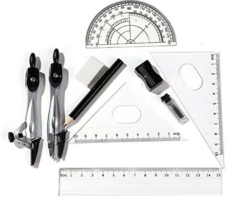 XPEX Compasso,Compasso Set,Compasso Scuola Elementare Media,10 Pezzi Geometry Kit, Set Compasso Scuola Compassi per tracciare goniometro, Squadre, righelli per Studenti,Compasso ECC.