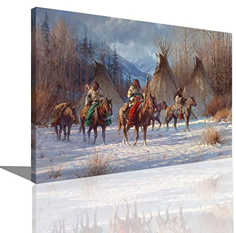 Native American Indian Chief Tribal und Pferd Jagd Iglu Kunst Malerei Wandkunst Bild Poster Poster Moderne Wohnzimmer Büro Dekor Poster (30x45cm-Gerahmt)