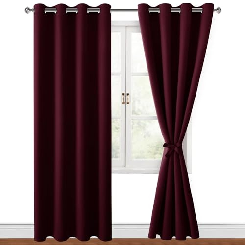 Hiasan Verdunklungsvorhänge Gardinen mit Ösen,Weinrot Blickdicht Vorhänge,2 Stück,140 x 245 cm (Breite x Höhe),weiche Schiebevorhänge für Schlafzimmer,Wohnzimmer usw.