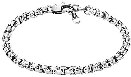 Fossil Men's Stainless Steel Silver-Tone Box Chain Bracelet, Color: Silver (Model: JF04562040)