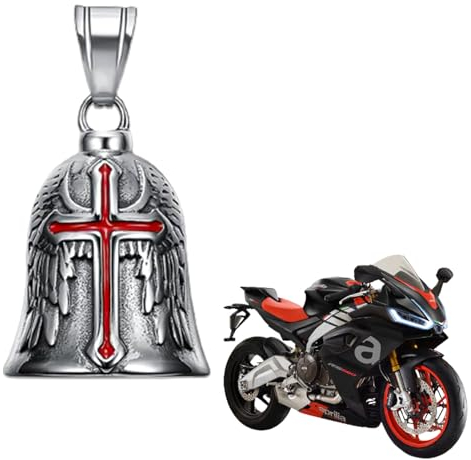 Clochette Moto Porte-Bonheur, Guardian Bell Acier Inoxydable Argent, Bell Guardian Bell ou Porte-clés, Ride Porte-Bonheur BELL, Angel Biker Guardian Gremlin Bell, Moto Cyclisme, Vélos (rouge)