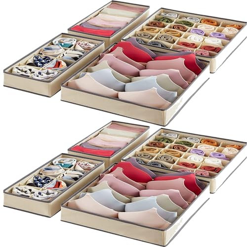 Bazasa 8er Shubladen Organizer Odnungssystem für Kleidershrank Beige&Brown Schublade Organizer Schrank Aufbewahrung Box Faltbare Schubladentrenner für Unterwäsche BHS Socken Krawatten Wickelbedarf