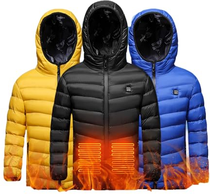 Elektrisch Beheizte Jacke für Kinder, Beheizte Weste Kinder Weste Mantel USB Elektrische Lange Ärmel Heizung Kapuzenjacken Warm Winter Thermobekleidung füR Outdoor Camping Wanderung Wärmejacke