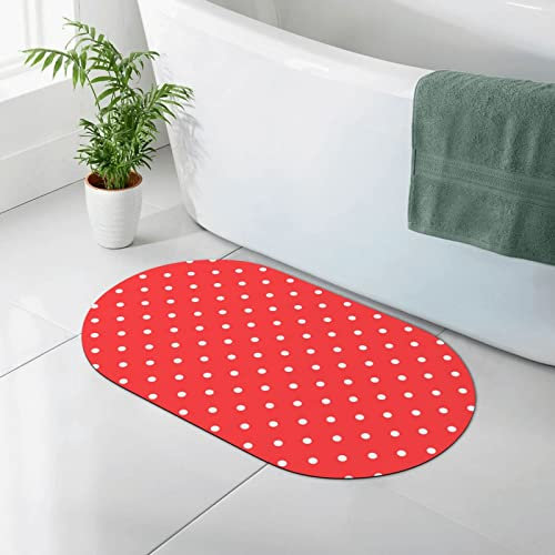 JCAKES Badematte mit roten und weißen Punkten, rutschfeste Bodenmatte, Kieselgur, Badematte, wasserabsorbierender Teppich, Kieselalgen-Schlamm-Matte für drinnen und draußen (oval, 80 x 50 cm)