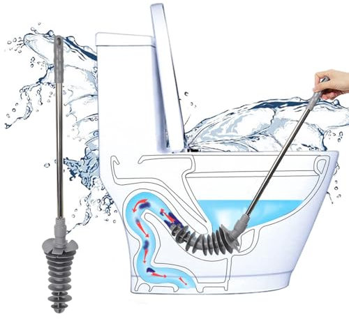 RECUTMS Upgraded Toilet Plunger Piston with Enlarged Unblocking Soft Rubber Head Stainless Steel Handle Pipe Suitable for All Toilets