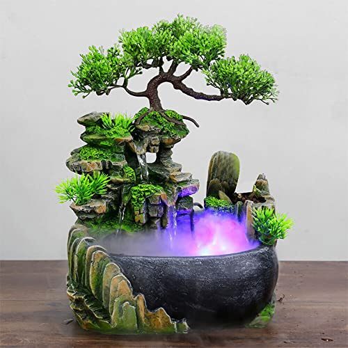 SUBKUDY Waterscape Zimmerbrunnen für den Innenbereich, Kunstharz, kreativ, 110 V, für Büro, Wohnzimmer, Polyresin, Wasserfall, mit dekorativen Steinen