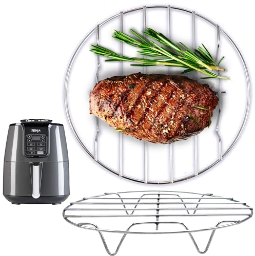 Urbify Stainless Steel Air Fryer Rack - Optimal Heat Circulation for Crispy Cooking, Separator, Double Capacity, Round Fit for 2L - 5L Air Fryers (H2.5 x D17.5cm)