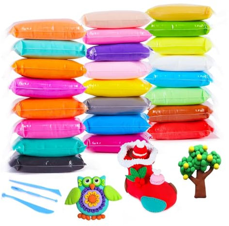 Air Dry Clay, Modelliermasse-Set, Knete Starter Set, Polymer Clay, 24 Farben, Modelliermasse Set, Lufttrockener Magischer Knete, ultraleichtes, lufttrocknendes Modelliermasse-Set mit Werkzeugen