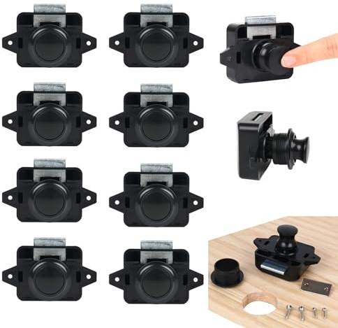 TWSOUL 10st Push Button Catch Door Lock, Keyless Schrank Pull Lock 26mm Öffnungsloch, Locks Riegelknopfschrank, Push Lock, Möbelschlosser Schloss Für Wohnmobil Caravan (Schwarz - 10pcs)