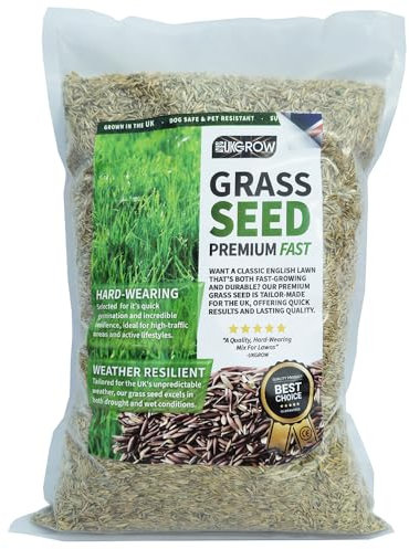 UKgrow Fast Grow Grass Seed: Quick-Sprouting Lawn Seed for Patch Repairs & New Lawns - from 1m² to 100m² Packs (50m² Pack)