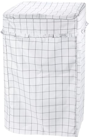 QUARKZMAN Funda para Lavadora de Carga Superior, Funda para Lavadora Portátil, 24Wx25Dx39H Pulgadas (Tamaño XL) Blanco Cuadrícula Impermeable para Lavadora