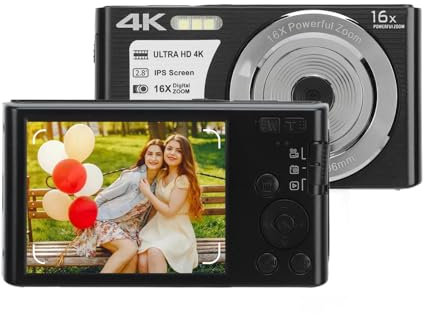 Appareil Photo Numérique, Appareil Photo Numérique FHD 48MP 4K avec écran LCD 2,8 Pouces, Zoom Numérique 16X, Anti-secousse, Lumière D'appoint Intégrée, pour Adolescents