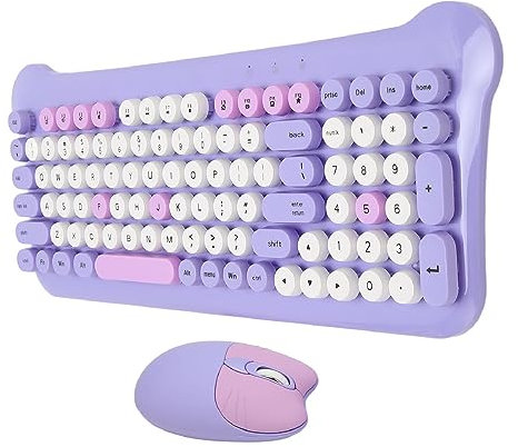Wireless Keyboard and Mouse Combo, 2.4G Thin & Light Cute Cordless USB Keyboard and Mouse Set, 98 Keys Full Sized Ergonomic Keyboard & 1600DPI Optical Mouse for PC Laptop (Purple)