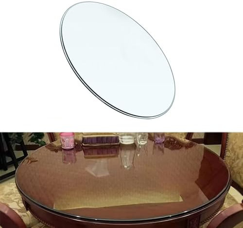 BVDHASDBT Dessus de table rond en verre, 8 mm d'épaisseur, plateau de table rond en verre trempé, verre transparent (90 cm)