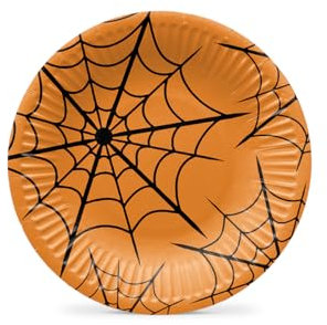 PAW - Assiette Jetable en Carton (18 cm) I Lot de 8 I Assiettes Jetables Idéales pour Halloween, L'automne, Les Fêtes I Impression de Assiettes en Papier à Base d'eau I Funny Halloween