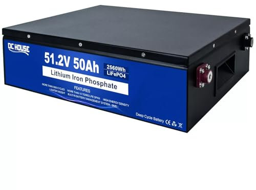 DCHOUSE 48V 50Ah LiFePO4 Batterie, integriertes 50A BMS, Lithiumbatterie mit Zellen der Güteklasse A, perfekt für Golfwagen Wohnmobile, Karren, Trolling-Motoren, Solarhäuser und netzunabhängige