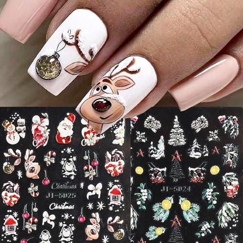 Nagelsticker Weihnachten, 5pcs Nail Art Sticker Weihnachten, Nagelsticker 3d, Nagelaufkleber Selbstklebend, Niedliche Winter-Weihnachts-Nagelkunst-Accessoires