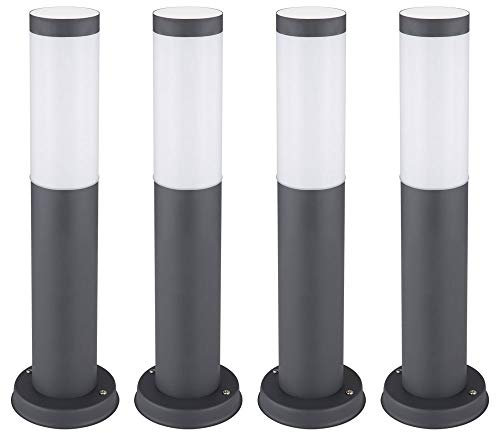 GLOBO Wegeleuchte Edelstahl Sockelleuchte anthrazit Außen Stehleuchte Pollerleuchte, Kunststoff opal, LED 11W 1055Lm warmweiß, H 45 cm, 4er Set
