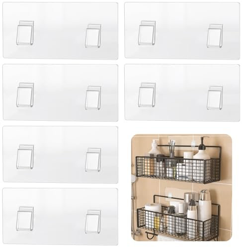 6 piezas de ganchos adhesivos para estante de ducha, ganchos adhesivos para estante de ducha de esquina, ganchos adhesivos transparentes en forma de U para baño, cocina, estante de esquina para ducha