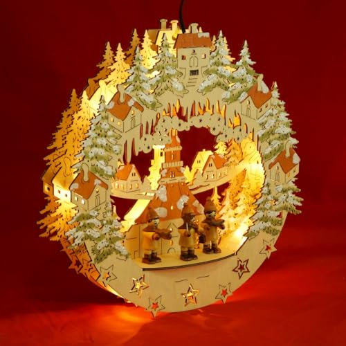 Wichtelstube-Kollektion Holz Fensterbild Seiffener Kirche mit Kurrenden Weihnachtsdeko fürs Fenster, 30 x 6 x 28 cm inkl. Adapter 4,5 V; LED Fensterbilder Weihnachten